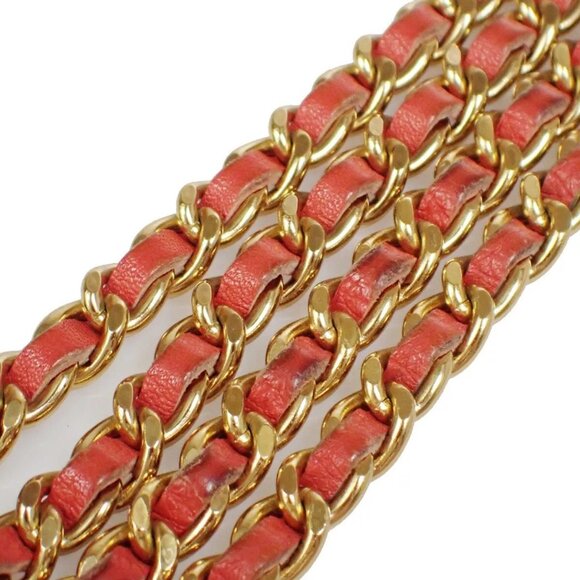 CHANEL CC Logo Charm Chain Belt 01S Leather Red Gold France Accessory - Picture 8 of 9